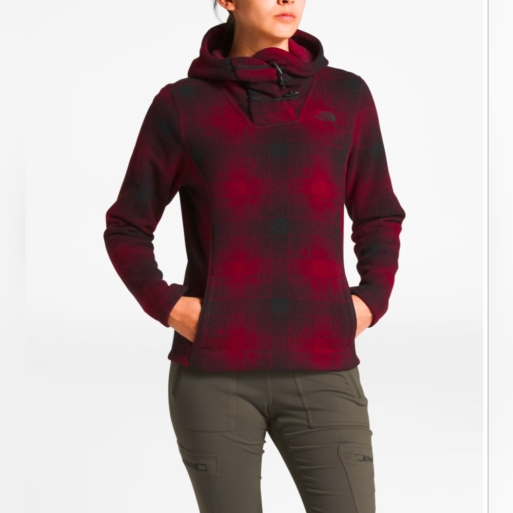 The NorthFace Crescent Red and Black Plaid Hoodie With Toggle Buttons. Size S - Picture 8 of 11